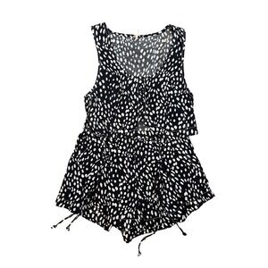 Free‎ People Two Piece Set Womens Size 2 Black White Dotted Crop Top Shorts Boho